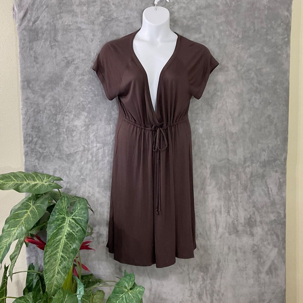 NWT Nicole Miller T-Shirt Dress Women Size XXL Brn. UPF 50+ surplice neck cinch